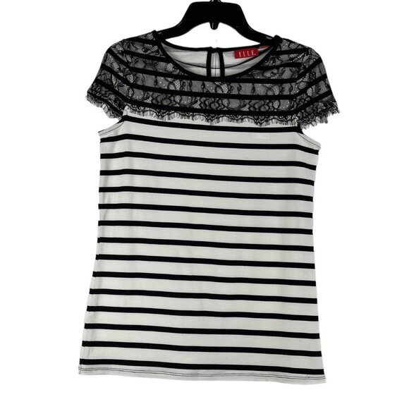 Elle Top Striped Jersey Lace Cap Sleeve Size XS Might Fit Size Small - Picture 1 of 15